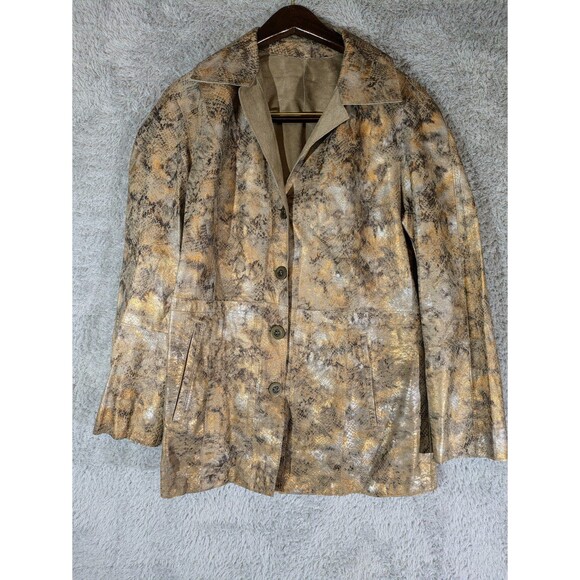 Chico’s Size 0/S/4 Reversible Tan Suede Metallic Snakeskin Leather Jacket Coat - Picture 3 of 10